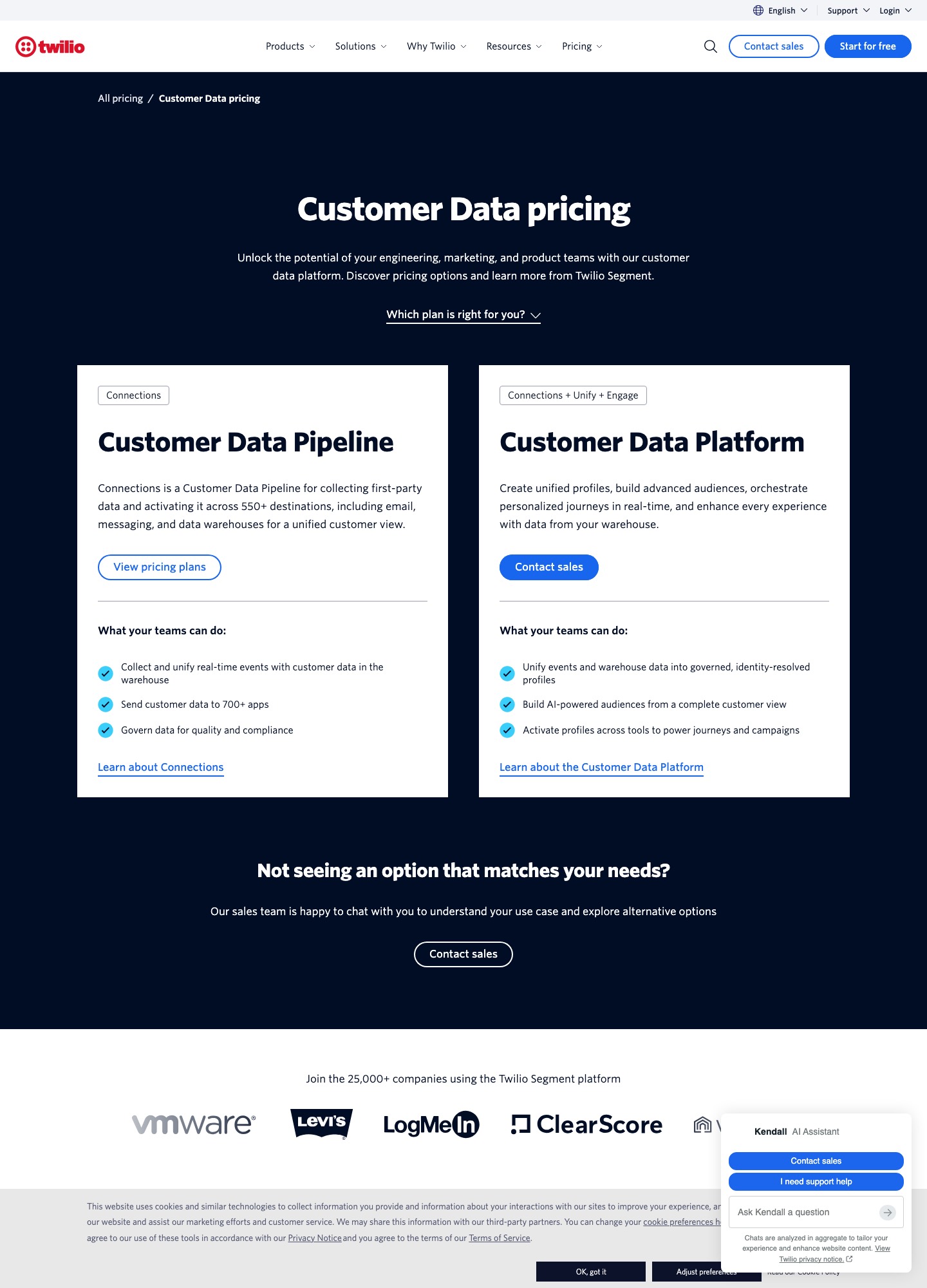 Segment pricing page, captured Oct 2026