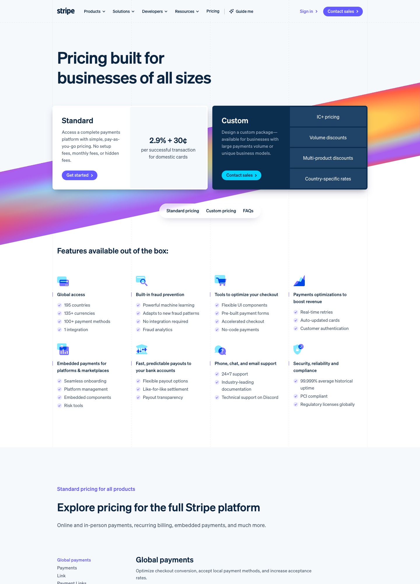 Stripe pricing page, captured Oct 2026